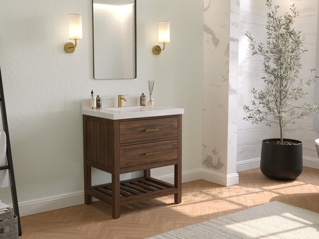 Parker Teak  30 in. W x 22 in. D Single Sink Bathroom Vanity in Dark Walnut  with Countertop - Side View 