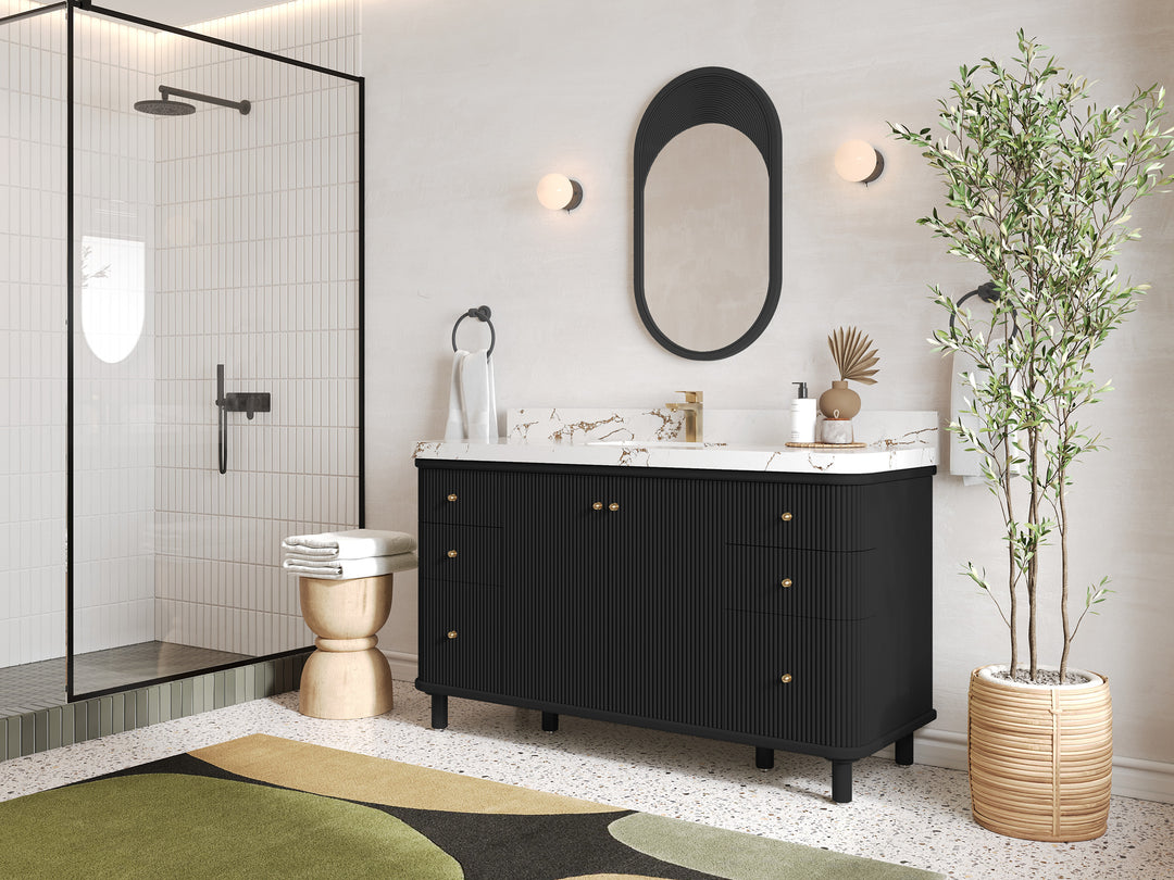 Miami 60 in. W x 22 in. D Single Sink Bathroom Vanity in Black with Countertop - Side View