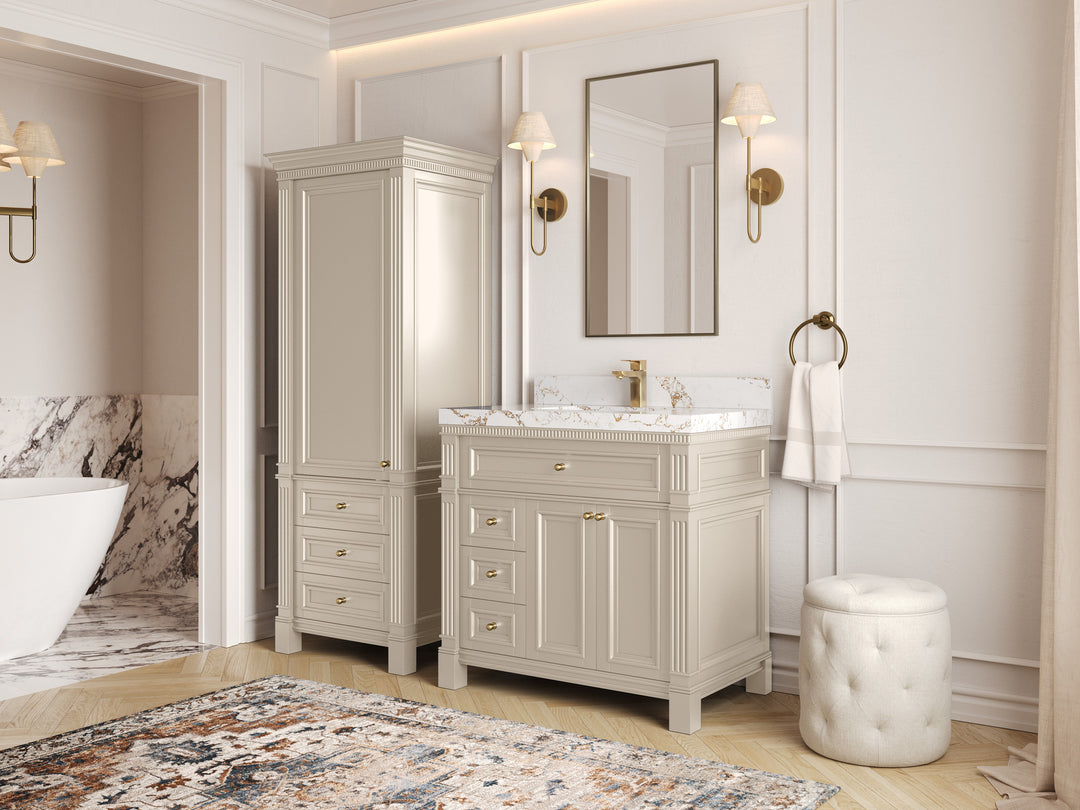 Paris 36 in. W x 22 in. D Center Sink Bathroom Vanity in  Fine Grain with Countertop - Side View 