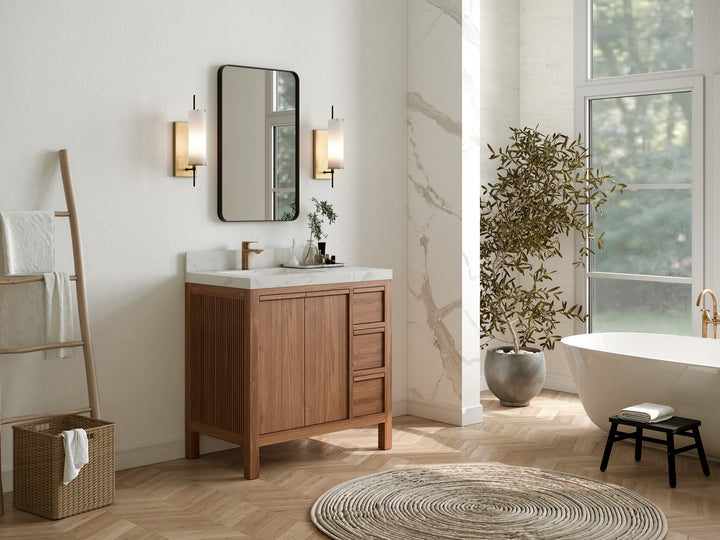 Elizabeth Teak Wood 36 in. W x 22 in. D Left Offset Sink Bathroom Vanity - photo 2