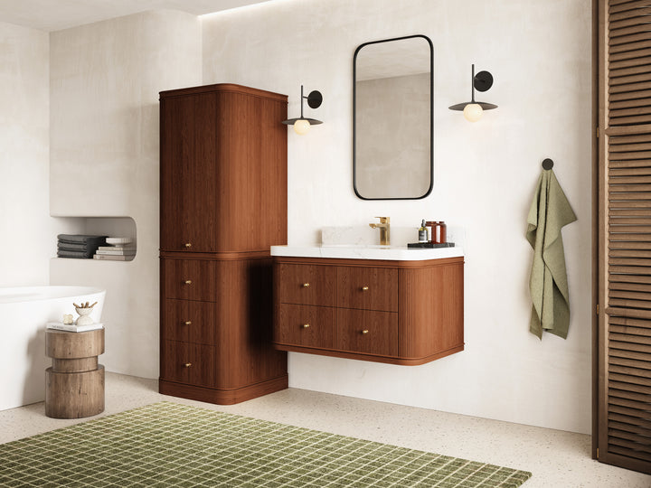 Hampton Floating Teak 36 in. W x 22 in. D Center Sink Bathroom Vanity (Dark Natural) - photo 2