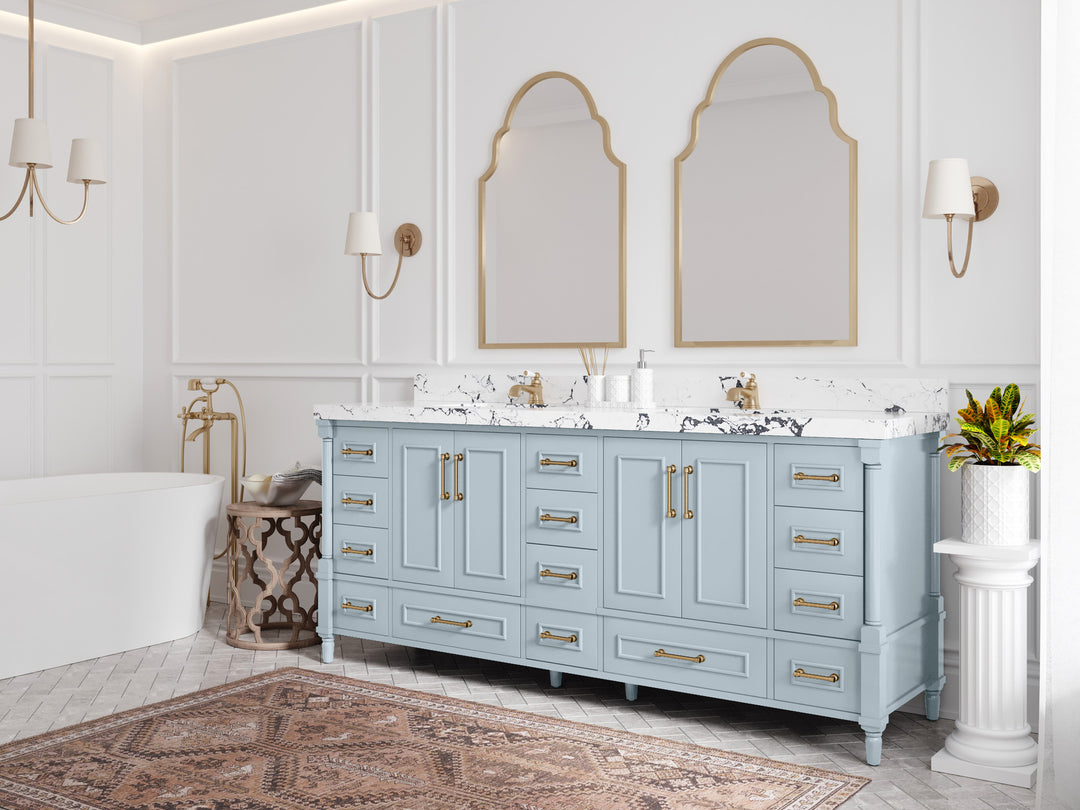 Aberdeen 80 in. W x 22 in. D Double Sink Bathroom Vanity in Blue Heather with countertop - Side View