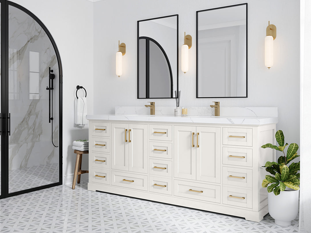 Boston 84 in. W x 22 in. D Double Sink Bathroom Vanity in Alabaster with Countertop - Side View