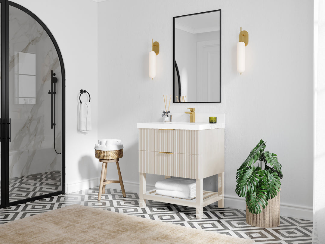 Catalina 30 in. W x 22 in. D Double Sink Bathroom Vanity in Fine Grain with Countertop- Side View