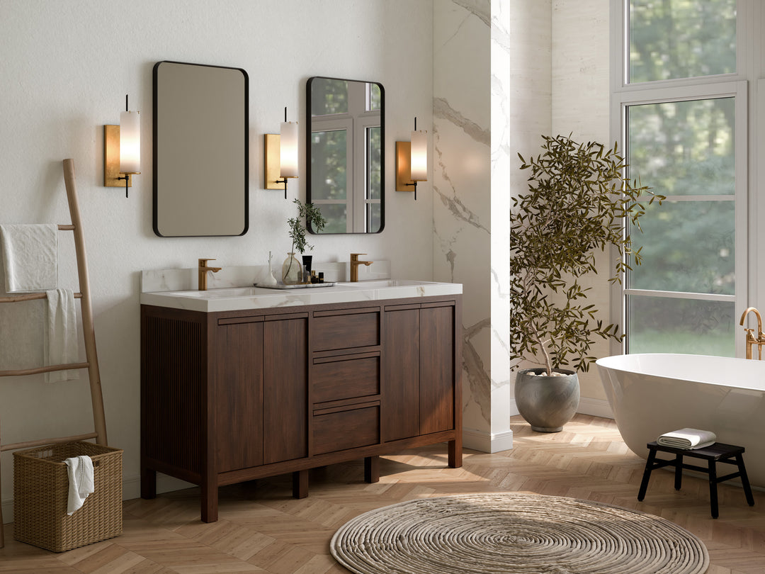 Elizabeth Teak 60 in. W x 22 in. D Double Sink Bathroom Vanity in Dark Walnut with Countertop - Side View