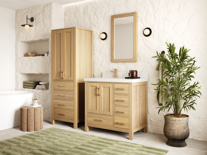 Malibu White Oak 36 in. W x 22 in. D Left Offset Sink Bathroom Vanity - photo 2
