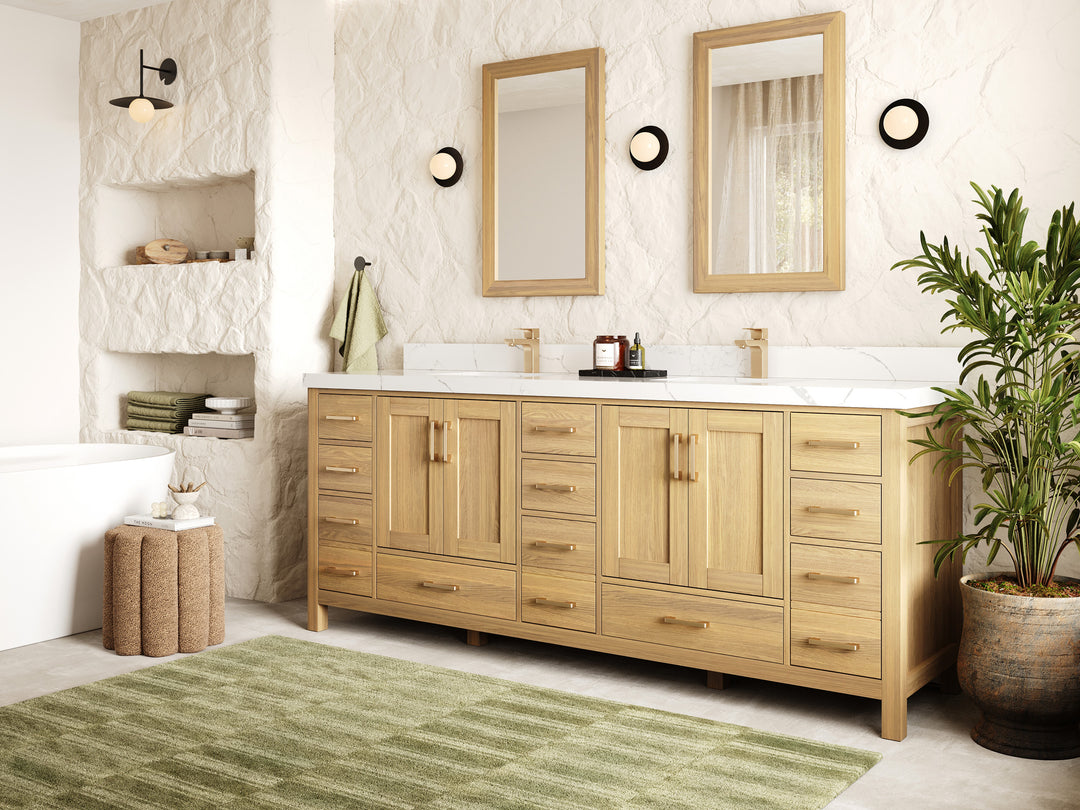 Malibu White Oak 84 in. W x 22 in. D Double Sink Bathroom Vanity