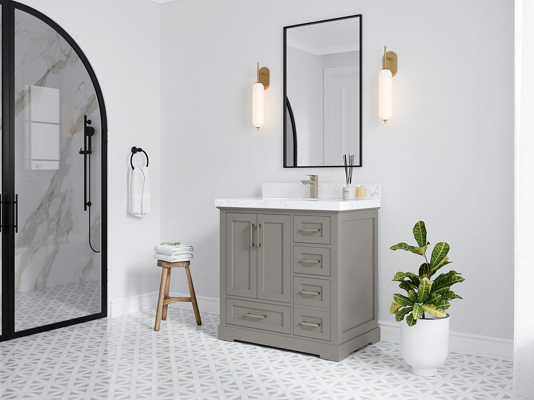 Boston 36 in. W x 22 in. D Single Sink Bathroom Vanity in Elephant Skin Gray with Countertop - Side View