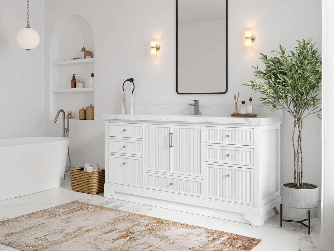 Alys 72 in. W x 22 in. D Single Sink Bathroom Vanity in White with countertop - Top View