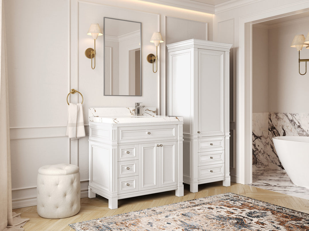 Paris 36 in. W x 22 in. D Right Offset Sink Bathroom Vanity in  White with Countertop - Side View 