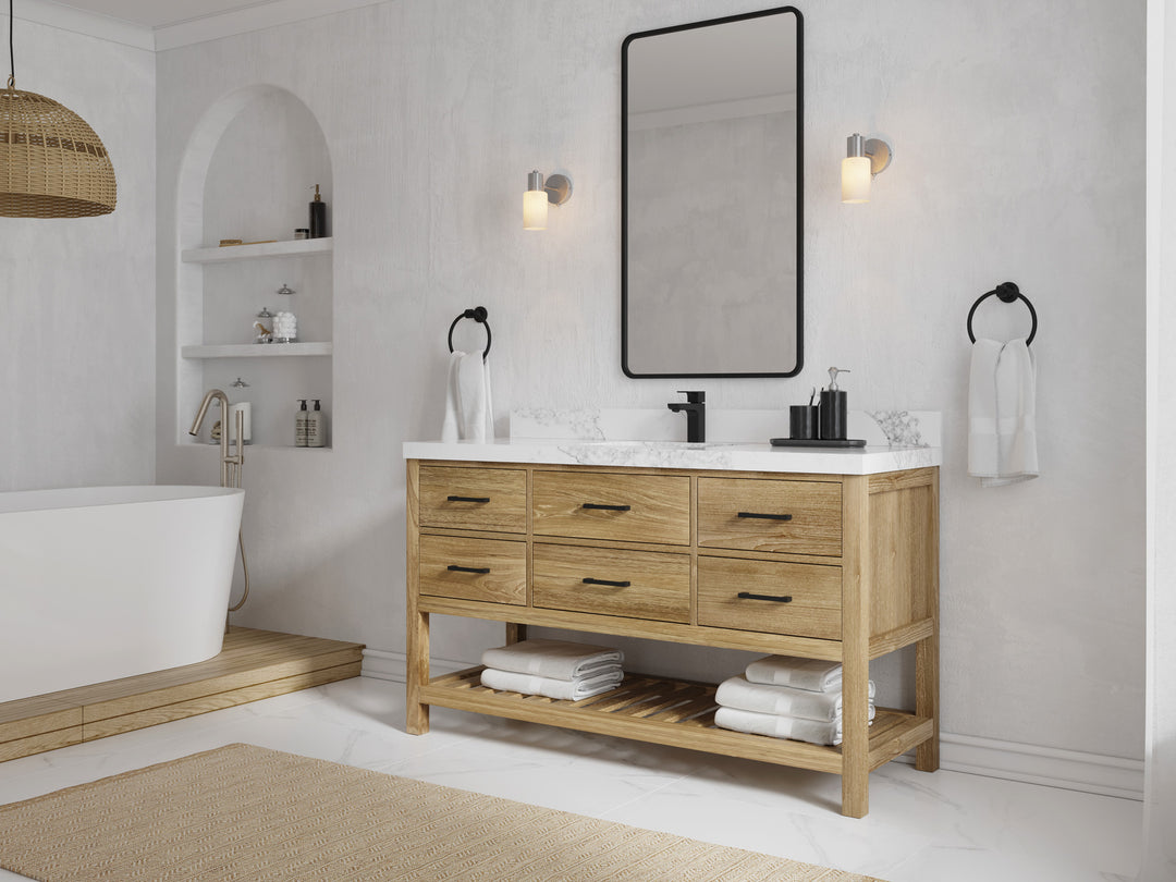 Parker Teak Wood 60 in. W x 22 in. D Single Sink Bathroom Vanity