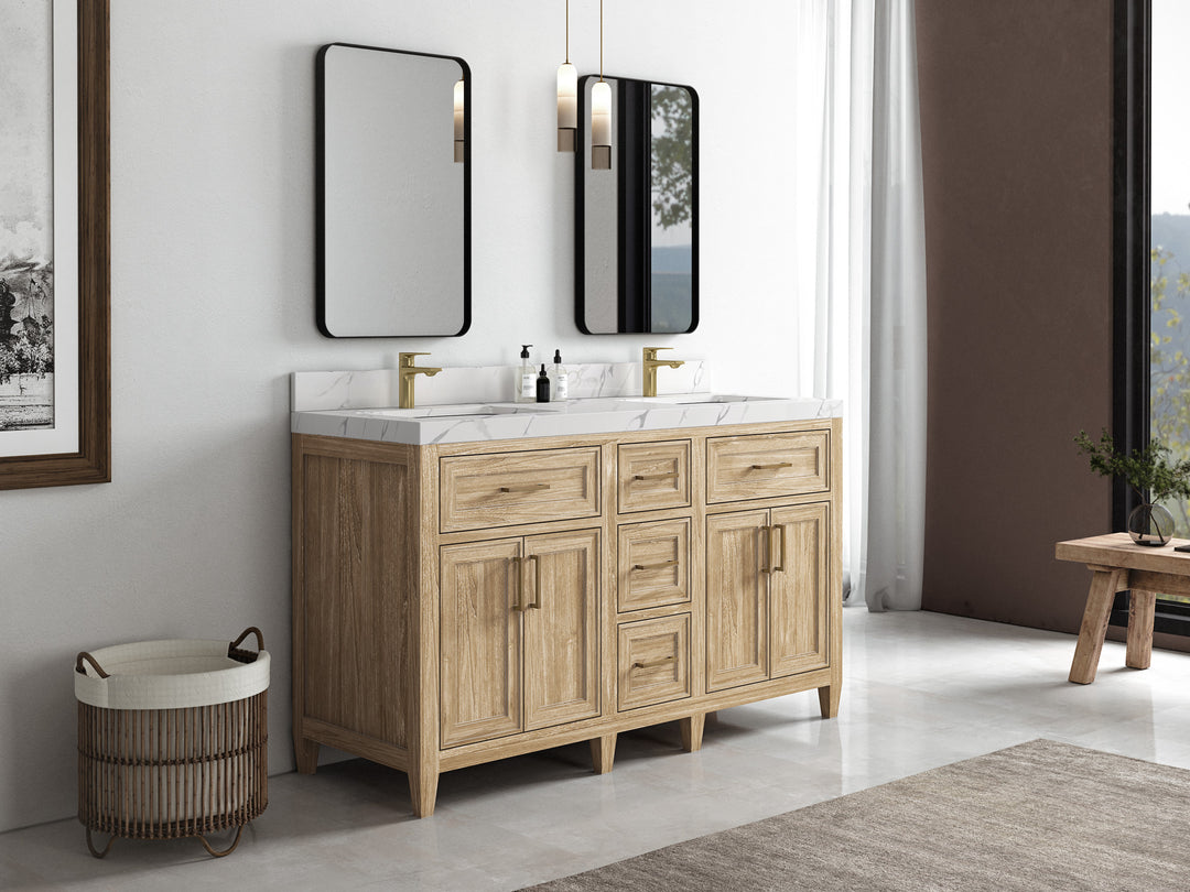 Santa Monica Teak Wood 60 in. W x 22 in. D Double Sink Bathroom Vanity