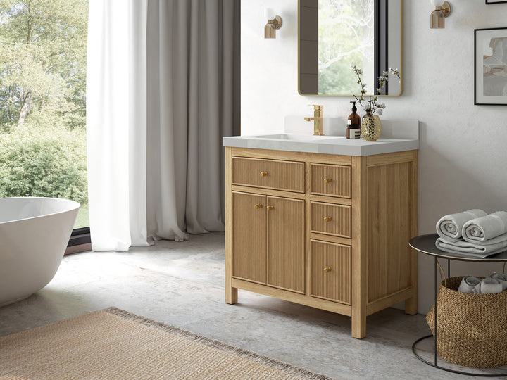 Sonoma Teak Wood 36 in. W x 22 in. D Left Offset Sink Bathroom Vanity - photo 3