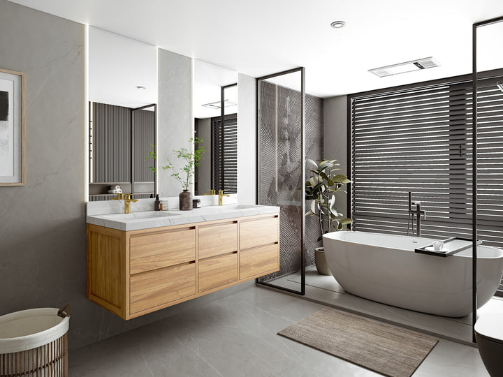 Madison Floating Teak 60 in. W x 22 in. D Double Sink Bathroom Vanity - photo 2