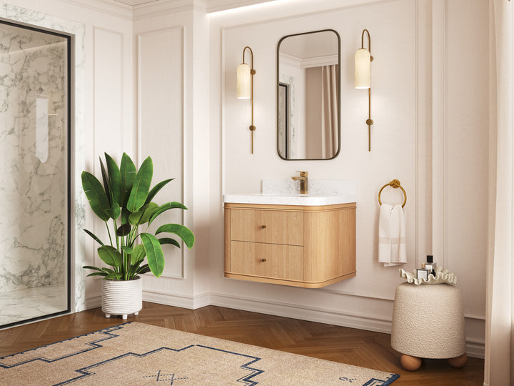 Hampton Floating White Oak 30 in. W x 22 in. D Single Sink Bathroom Vanity - photo 2