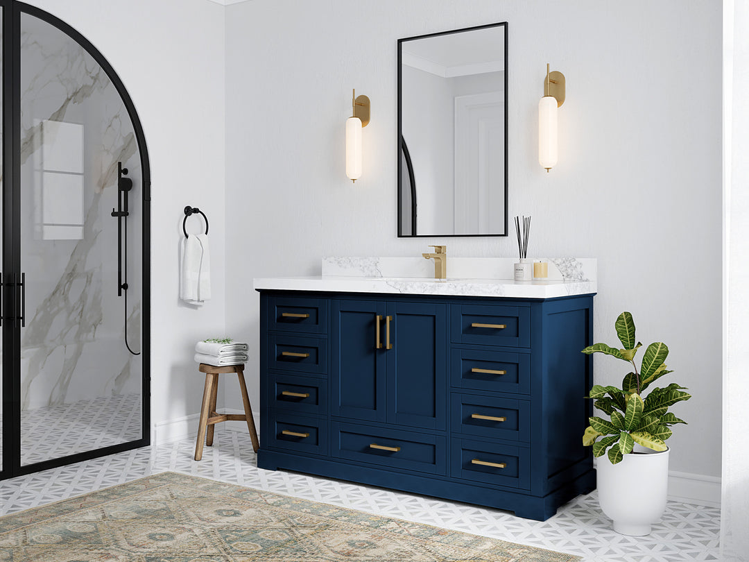 Boston 60 in. W x 22 in. D Single Sink Bathroom Vanity in Navy Blue with Countertop - Side View