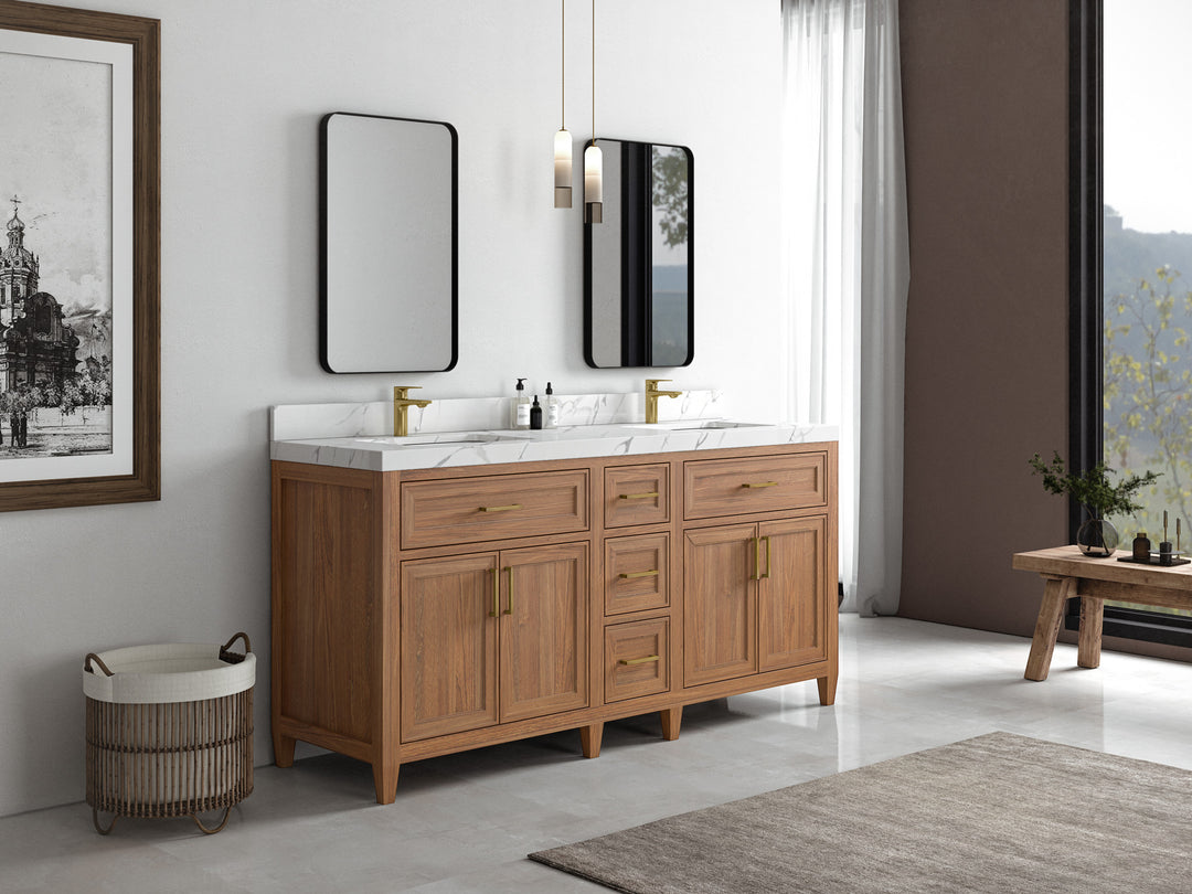 Santa Monica Teak Wood 72 in. W x 22 in. D Double Sink Bathroom Vanity