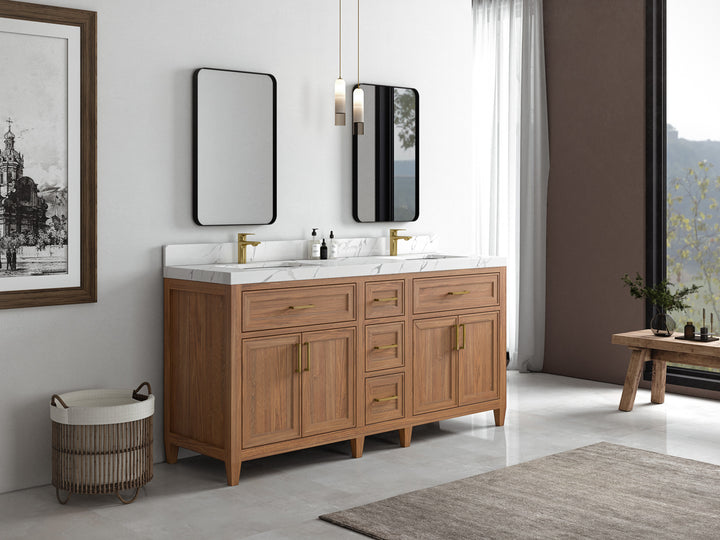 Santa Monica Teak Wood 72 in. W x 22 in. D Double Sink Bathroom Vanity - photo 2