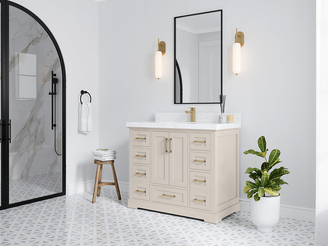 Boston 42 in. W x 22 in. D Single Sink Bathroom Vanity in Fine Grain with Countertop - Side View