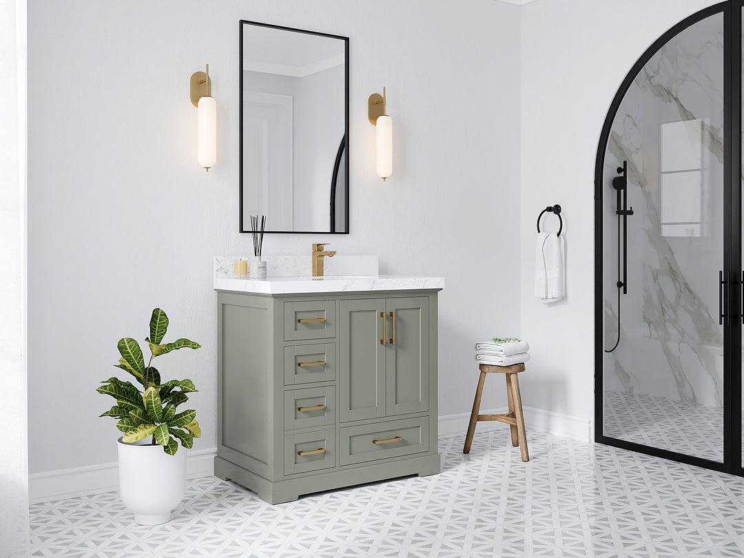 Boston 36 in. W x 22 in. D Single Sink Bathroom Vanity in Evergreen with Countertop - Side View