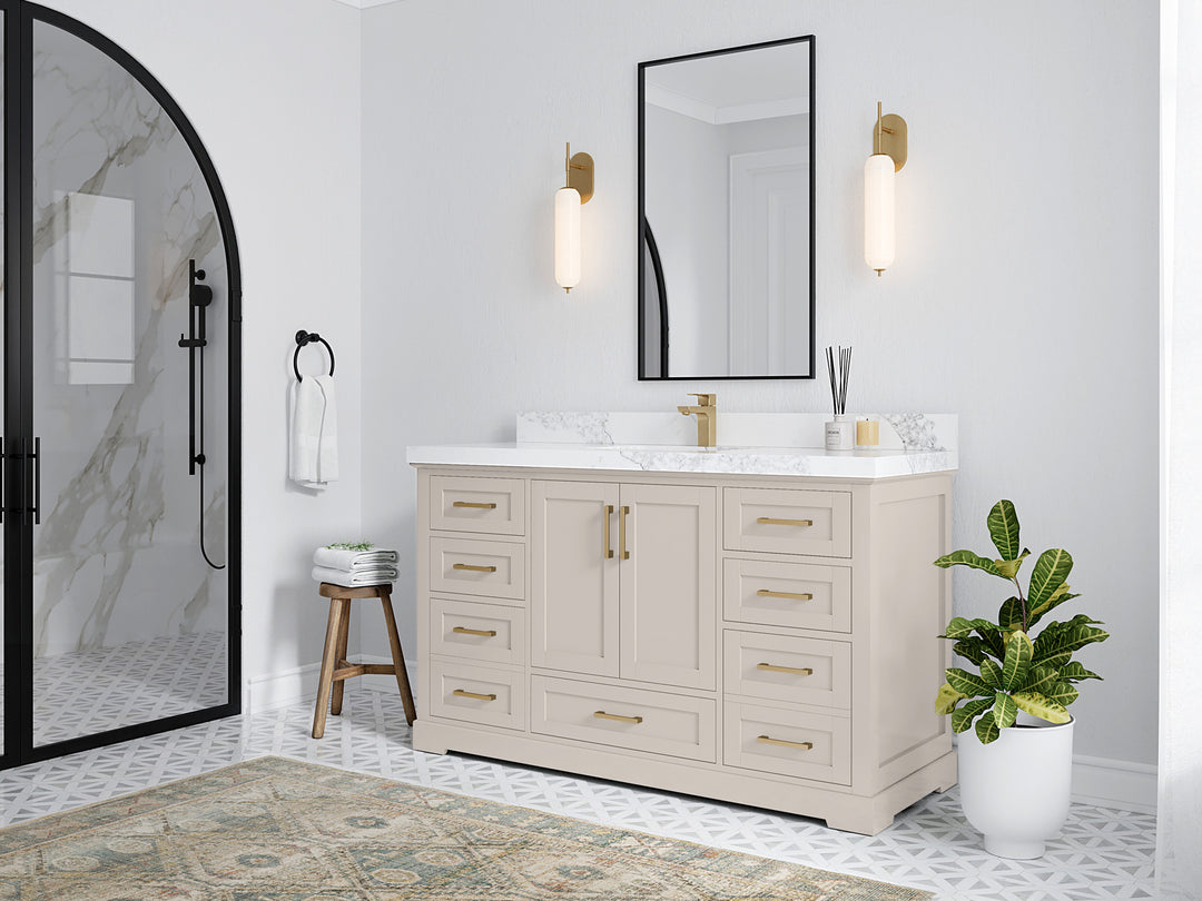 Boston 60 in. W x 22 in. D Single Sink Bathroom Vanity in Fine Grain with Countertop - Side View