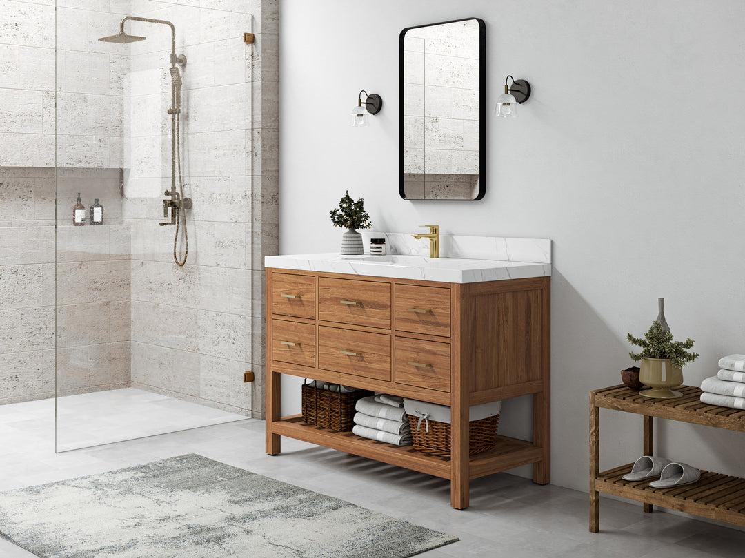 Parker Teak  48 in. W x 22 in. D Single Sink Bathroom Vanity in Golden  with Countertop - Side View 