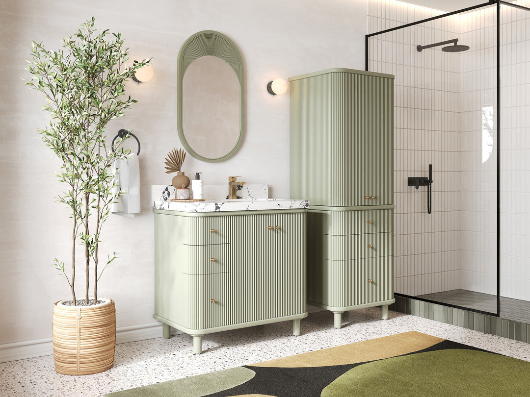 Miami 36 in. W x 22 in. D Right Offset Sink Bathroom Vanity in Evergreen with Countertop - Side View