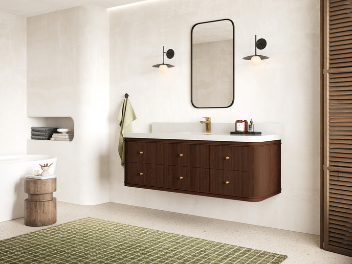 Hampton Floating Teak 60 in. W x 22 in. D Single Sink Bathroom Vanity (Dark Walnut) - photo 2