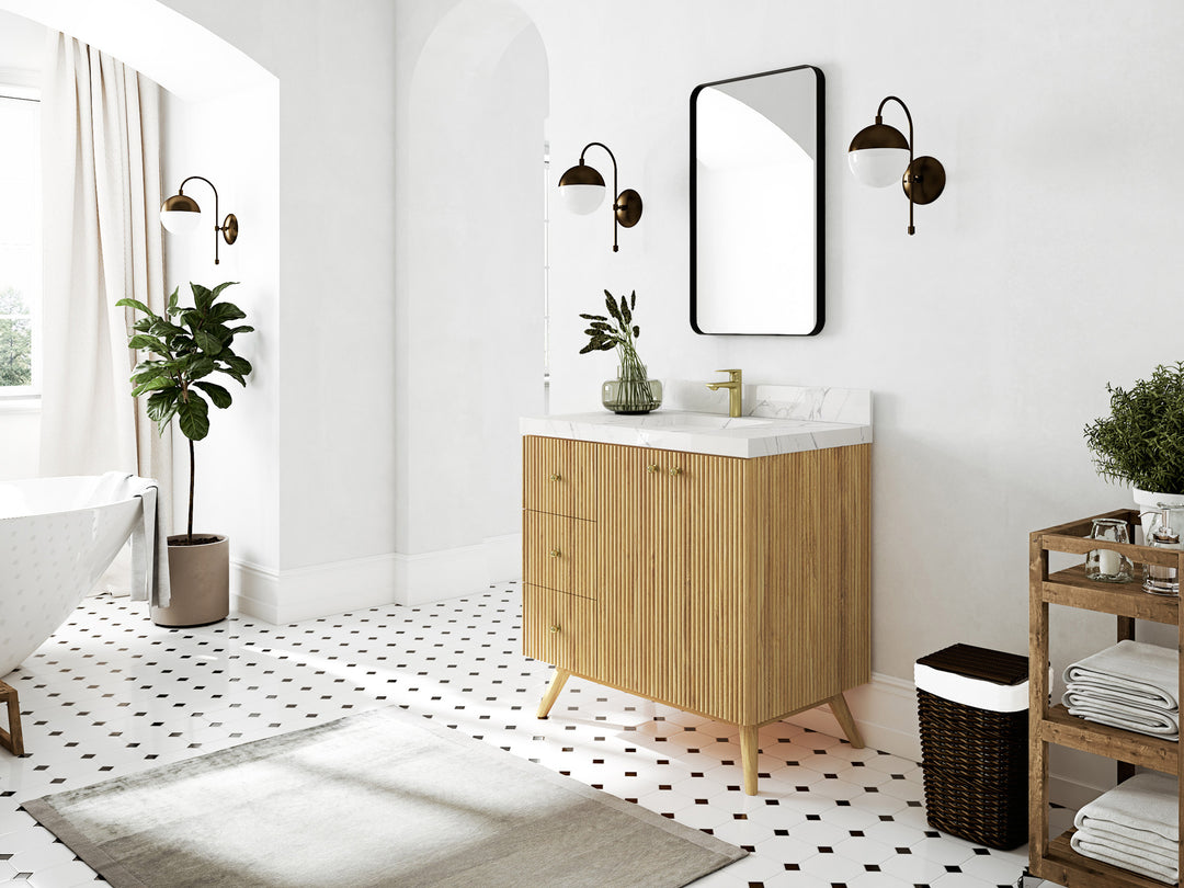 Pasadena Teak Wood 36 in. W x 22 in D Center Sink Bathroom Vanity