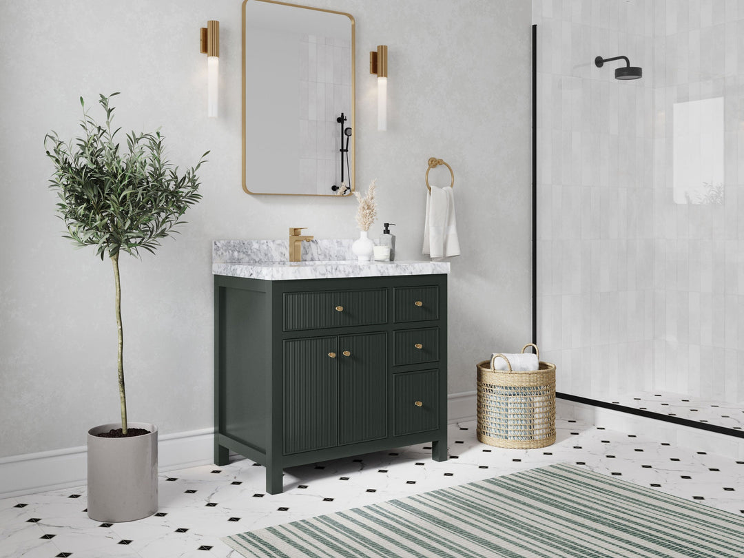 Sonoma 36 in. W x 22 in. D Left Offset Sink Bathroom Vanity in Dark Forest Green with countertop - Side View