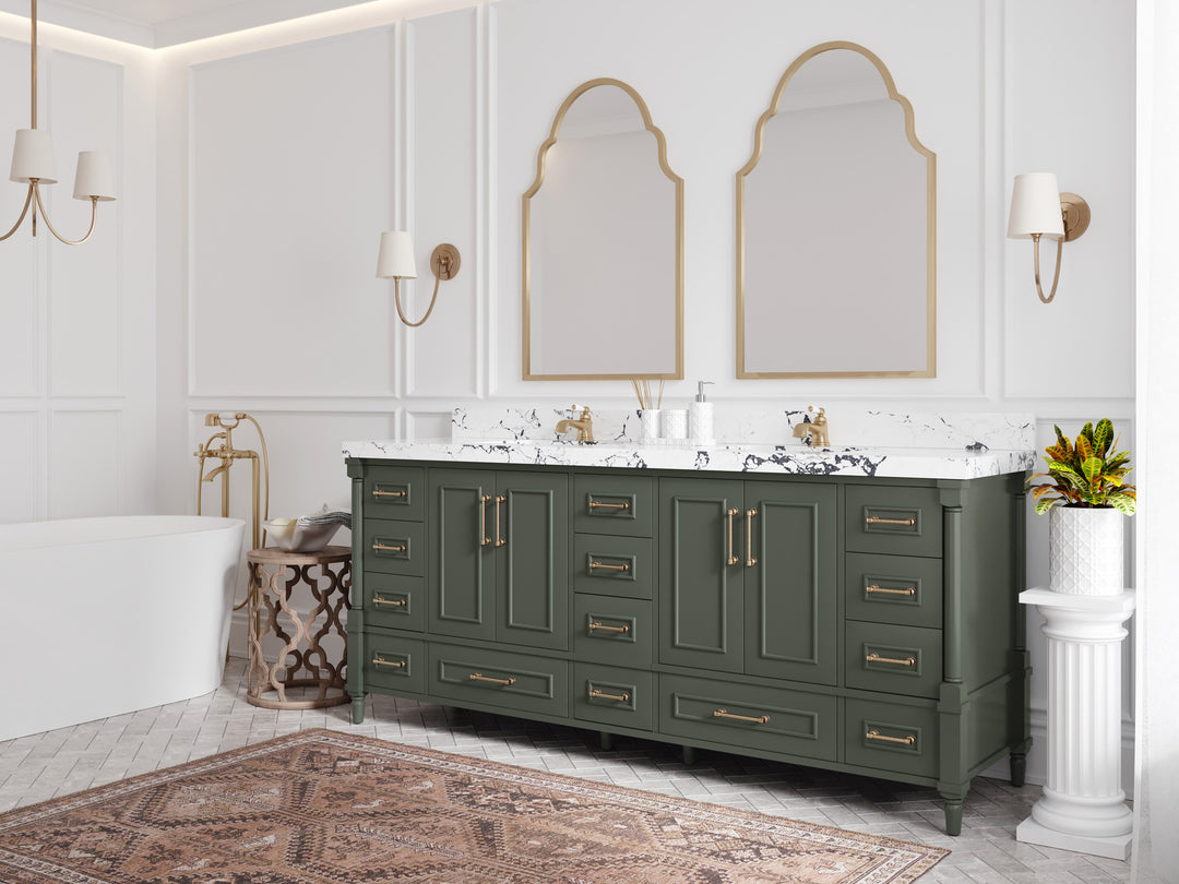 Aberdeen 80 in. W x 22 in. D Double Sink Bathroom Vanity in Pewter Green with countertop - Side View
