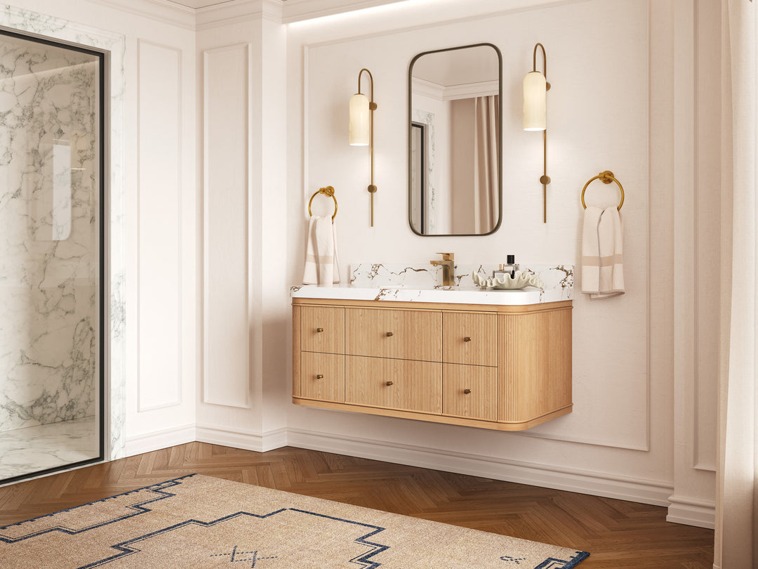 Hampton Floating White Oak 48 in. W x 22 in. D Single Sink Bathroom Vanity with Countertop - Side View