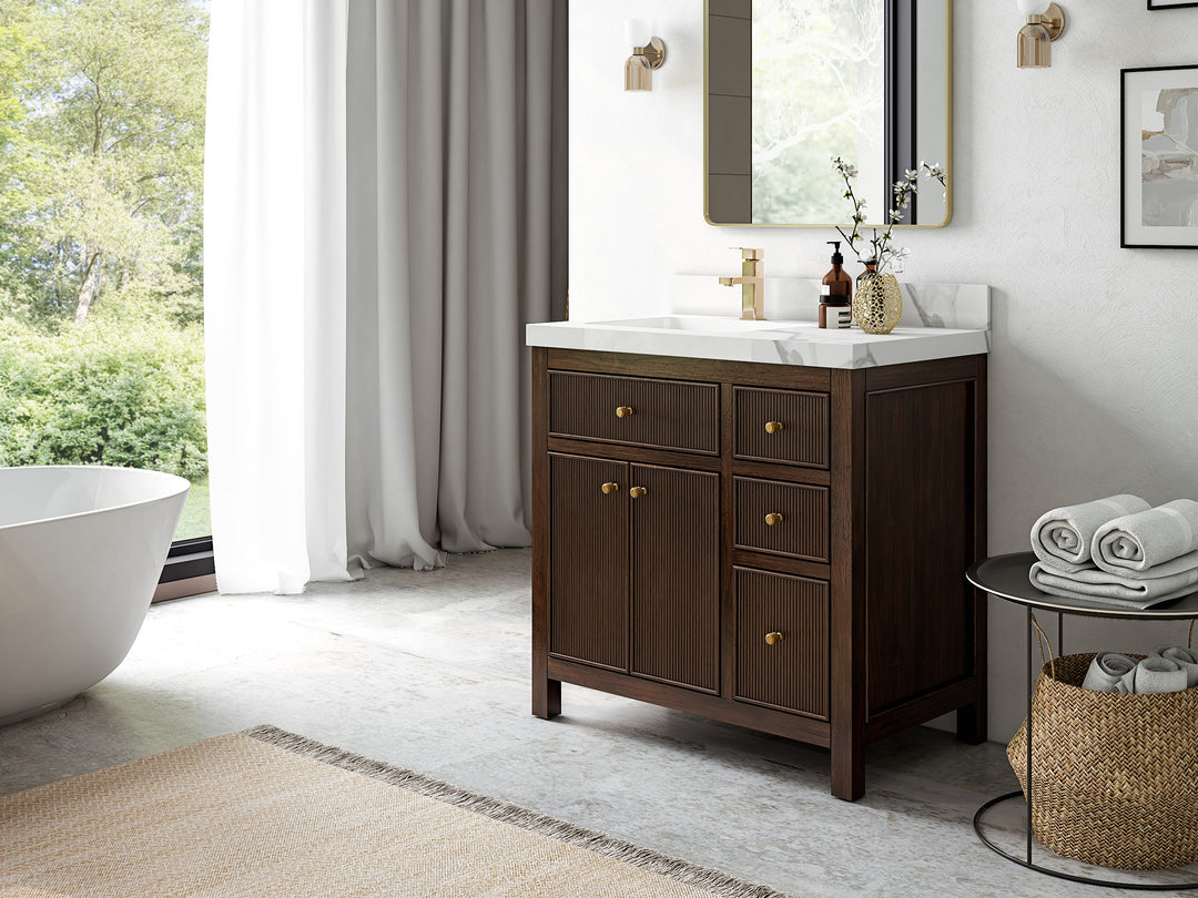 Sonoma Teak Wood 36 in. W x 22 in. D Left Offset Sink Bathroom Vanity