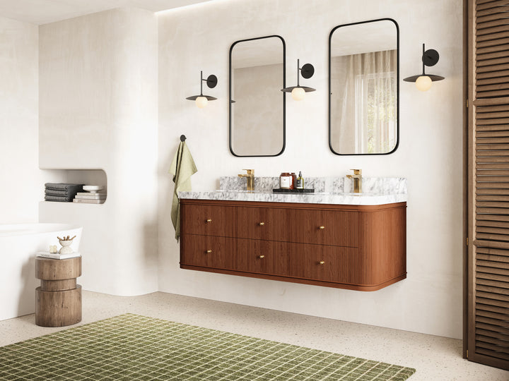 Hampton Floating Teak 60 in. W x 22 in. D Double Sink Bathroom Vanity (Dark Natural) - photo 2