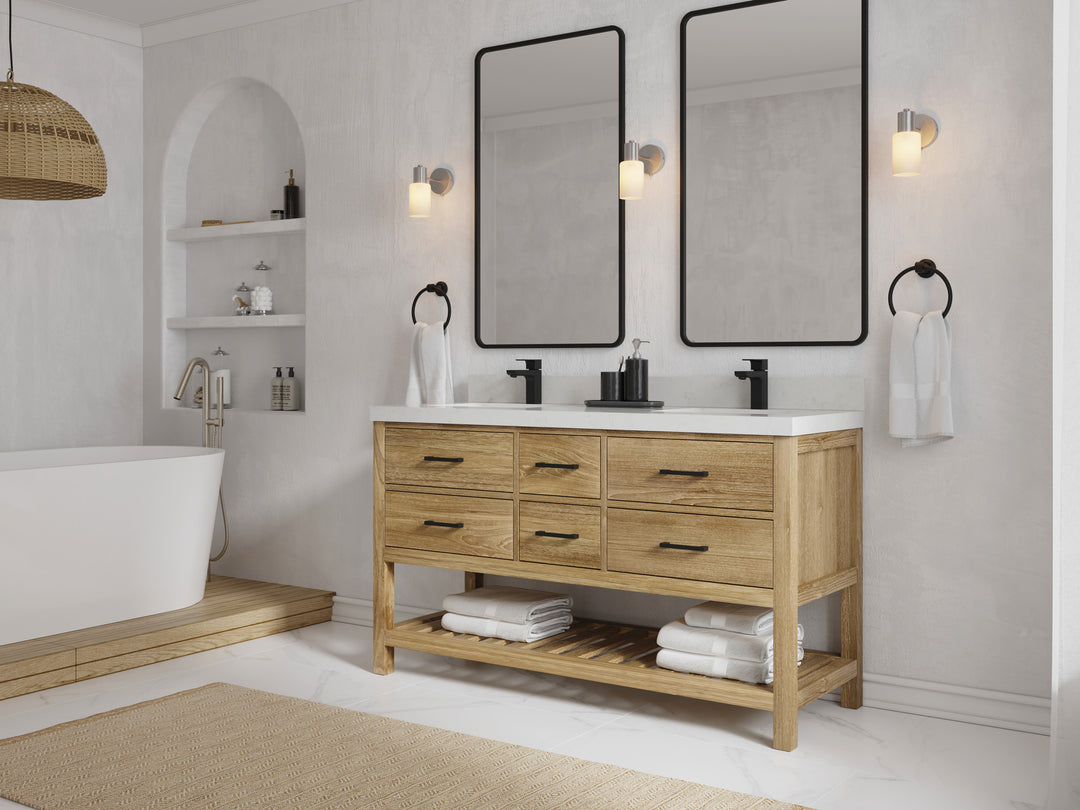 Parker Teak Wood 60 in. W x 22 in. D Double Sink Bathroom Vanity
