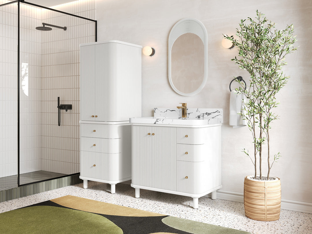 Miami 36 in. W x 22 in. D Center Sink Bathroom Vanity in White with Countertop - Side View