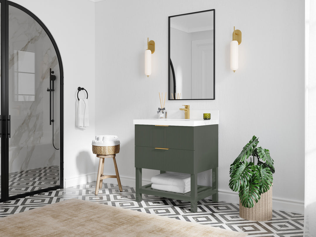 Catalina 30 in. W x 22 in. D Double Sink Bathroom Vanity in Pewter Green with Countertop- Side View