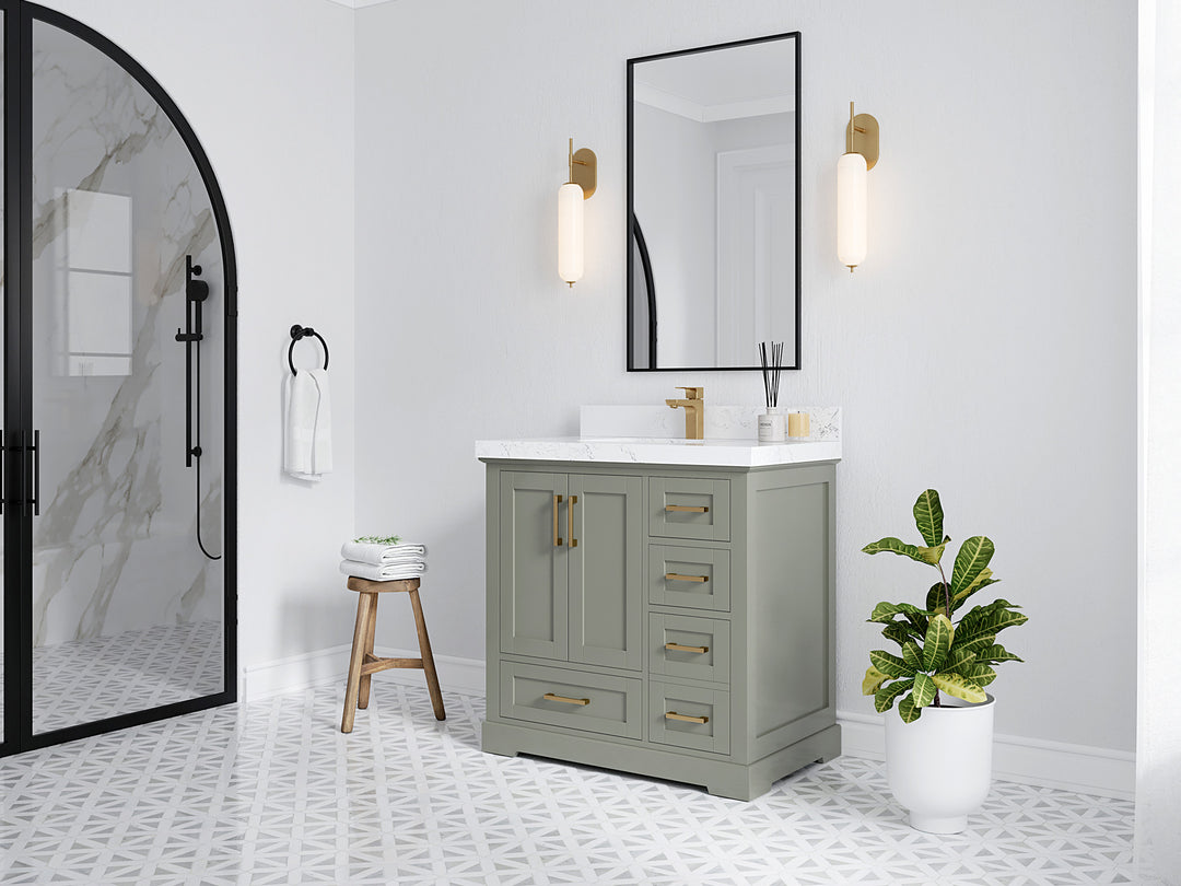 Boston 36 in. W x 22 in. D Single Sink Bathroom Vanity in Evergreen with Countertop - Side View
