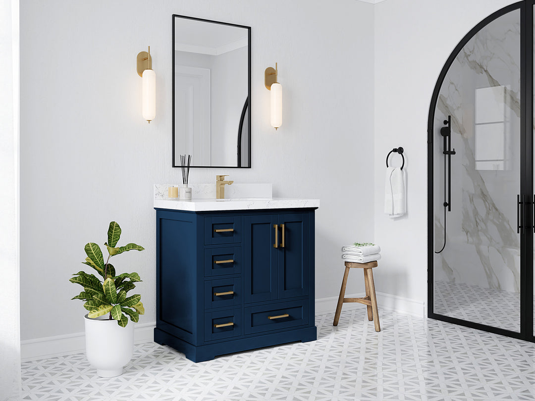 Boston 36 in. W x 22 in. D Single Sink Bathroom Vanity in Navy Blue with Countertop - Side View