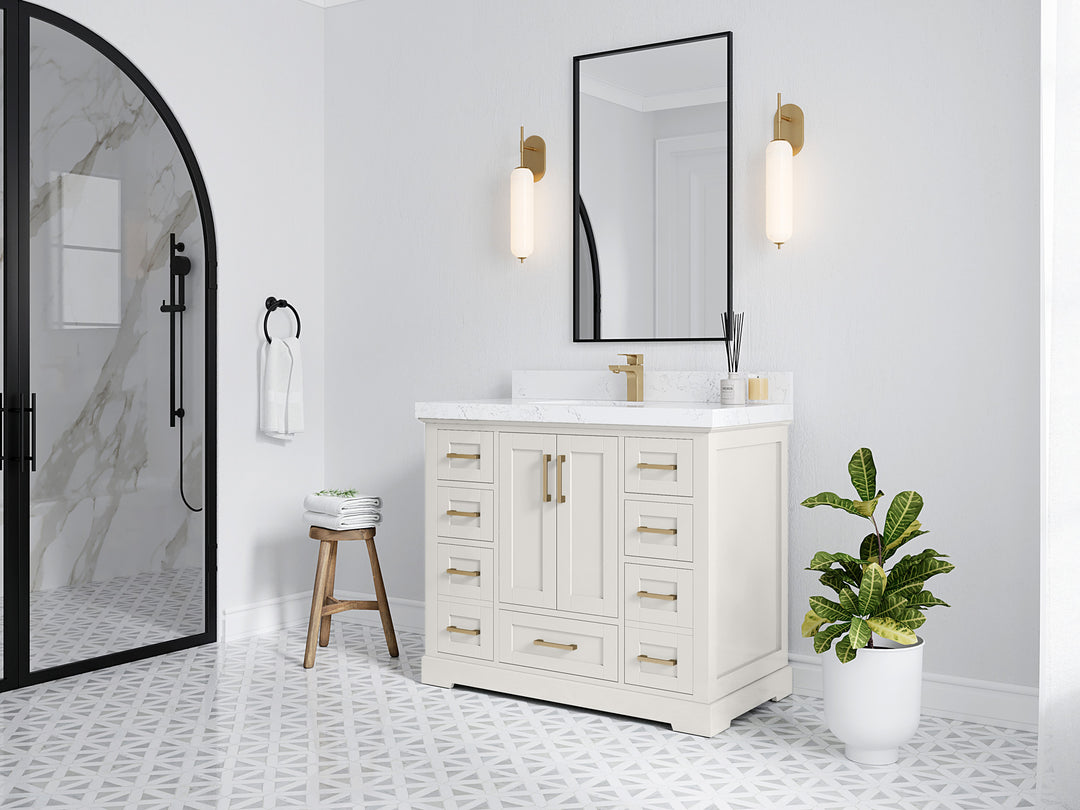 Boston 42 in. W x 22 in. D Single Sink Bathroom Vanity in Alabaster with Countertop - Side View