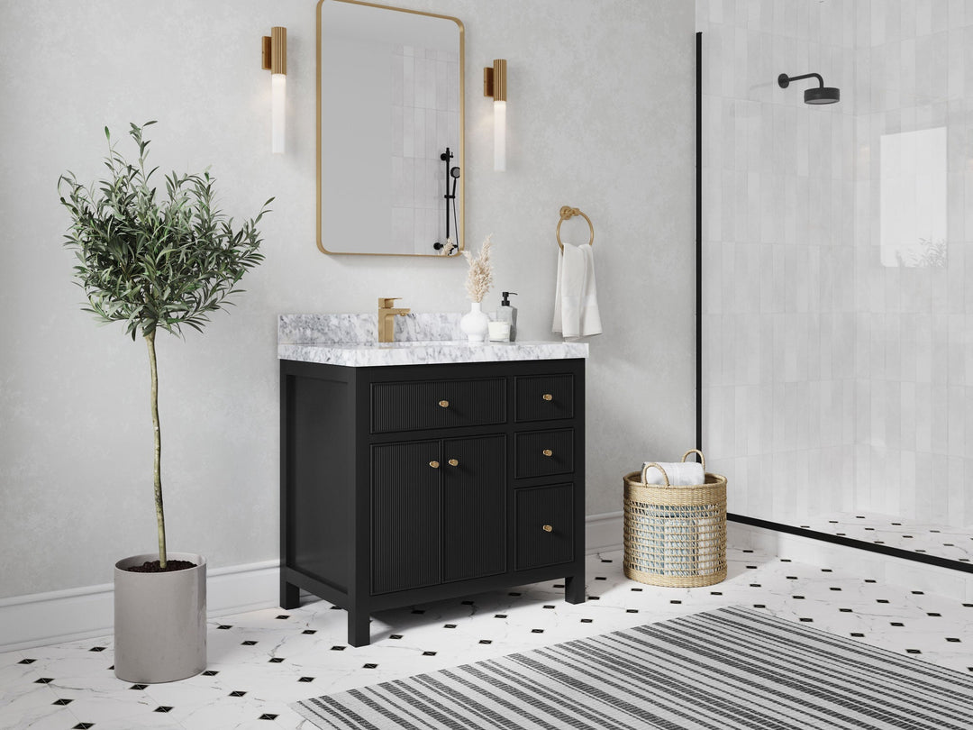 Sonoma 36 in. W x 22 in. D Left Offset Sink Bathroom Vanity in Black with countertop - Side View