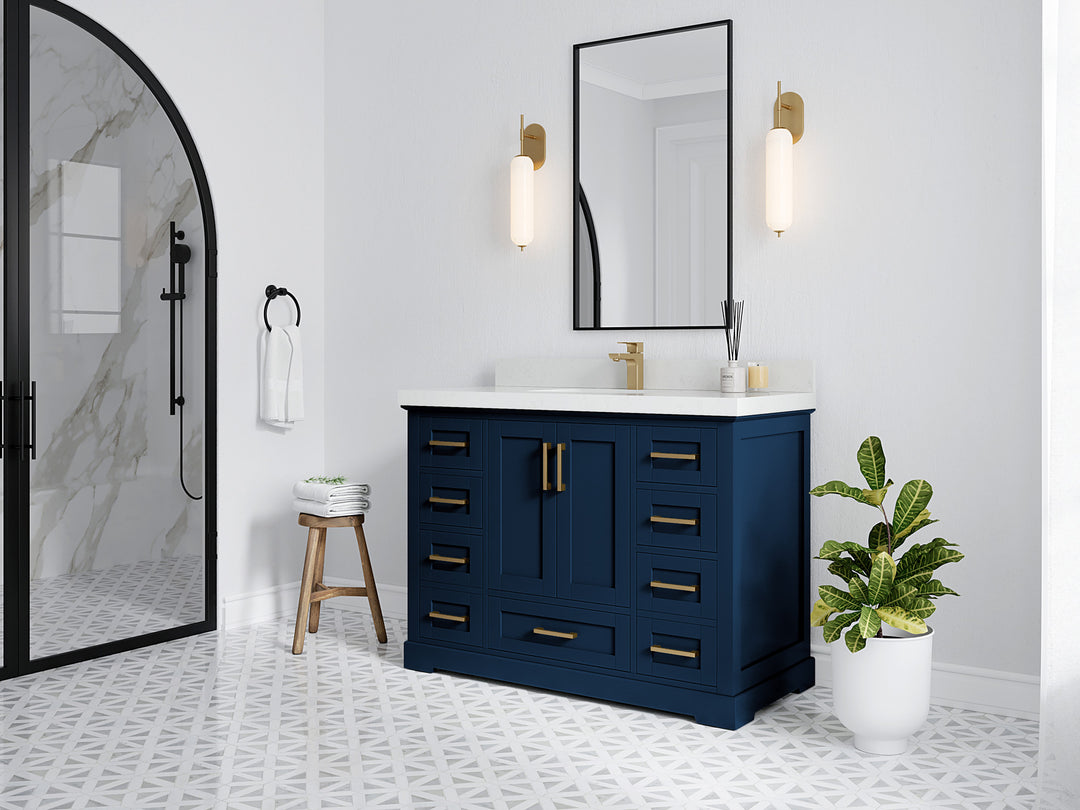 Boston 48 in. W x 22 in. D Single Sink Bathroom Vanity in Navy Blue with Countertop - Side View