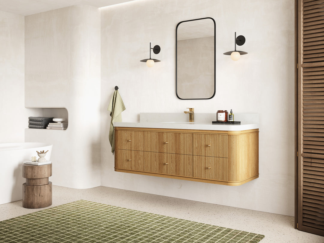 Hampton Floating Teak 60 in. W x 22 in. D Single Sink Bathroom Vanity with Countertop - Side View