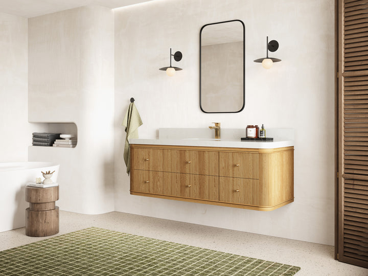 Hampton Floating Teak 60 in. W x 22 in. D Single Sink Bathroom Vanity (Light Natural) - photo 2
