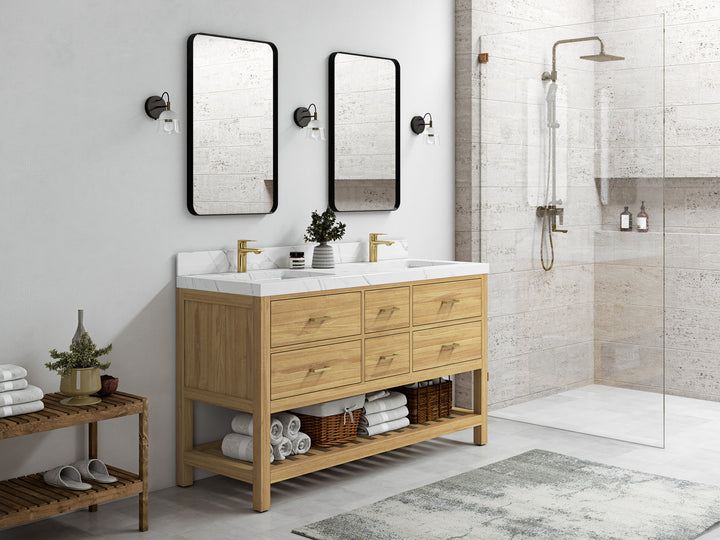 Parker Teak Wood 60 in. W x 22 in. D Double Sink Bathroom Vanity - photo 2