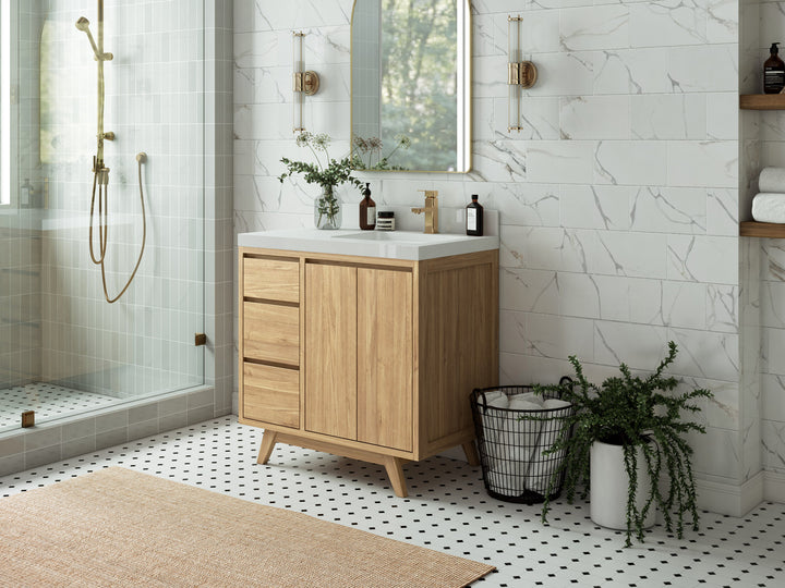 Madison Teak Wood 36 in. W x 22 in. D Right Offset Sink Bathroom Vanity - photo 2