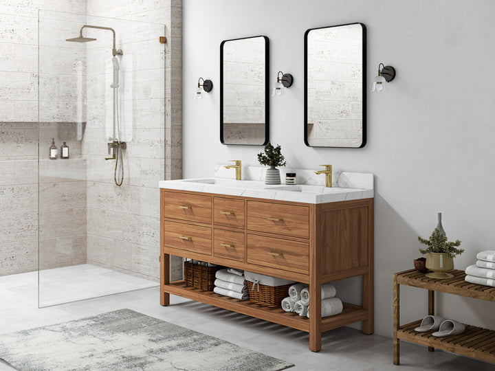 Parker Teak Wood 60 in. W x 22 in. D Double Sink Bathroom Vanity - photo 3