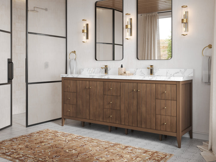 Atlanta Teak Wood 84 in. W x 22 in. D Double Sink Bathroom Vanity - photo 2