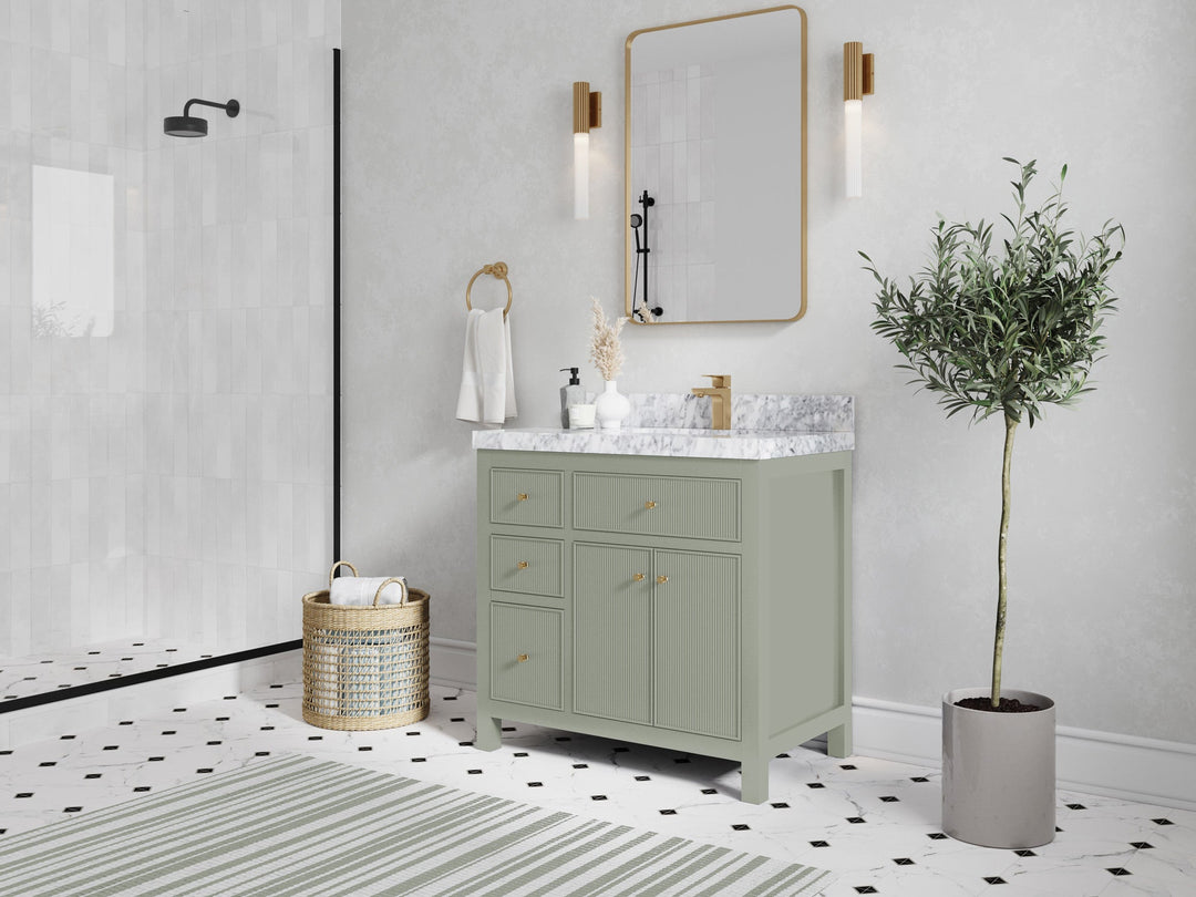 Sonoma 36 in. W x 22 in. D Right Offset Sink Bathroom Vanity in Evergreen with countertop - Side View