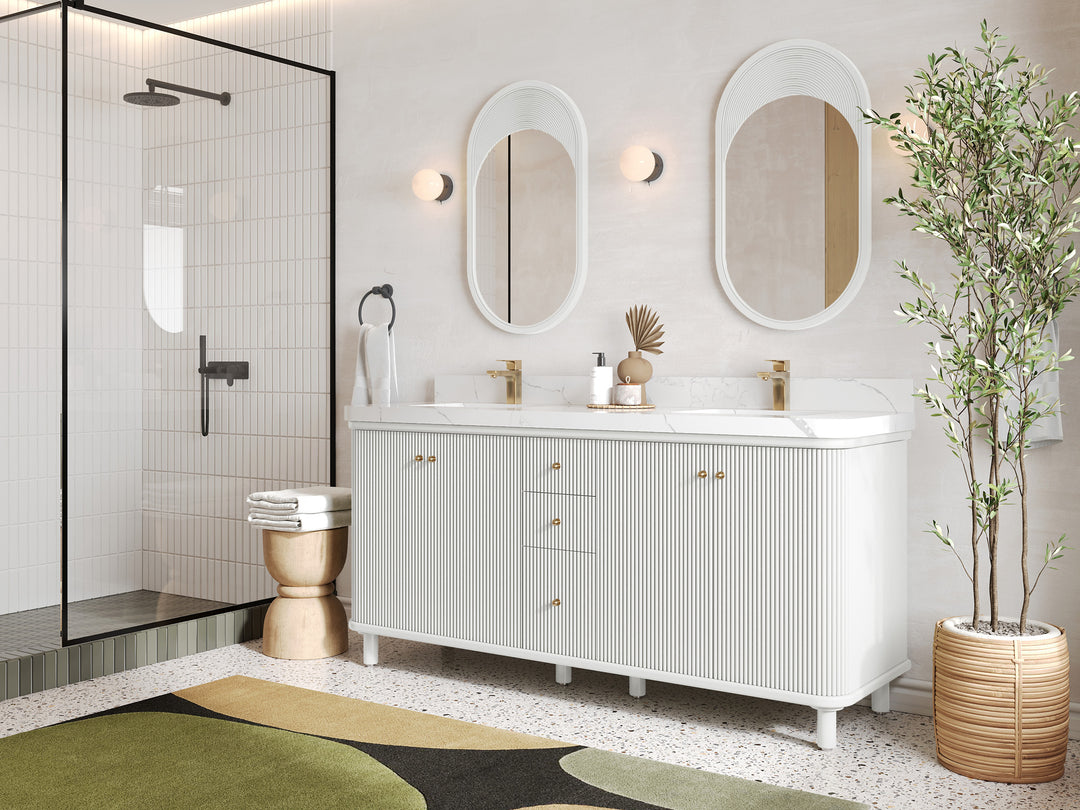 Miami 60 in. W x 22 in. D Double Sink Bathroom Vanity in White with Countertop - Side View